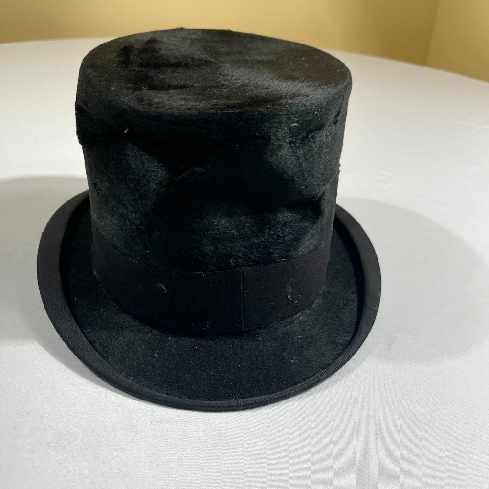 Vintage Truly Warner Bannock Brothers Ltd Black Silk Fur Felt Top Hat Stove Pipe - Picture 3 of 9